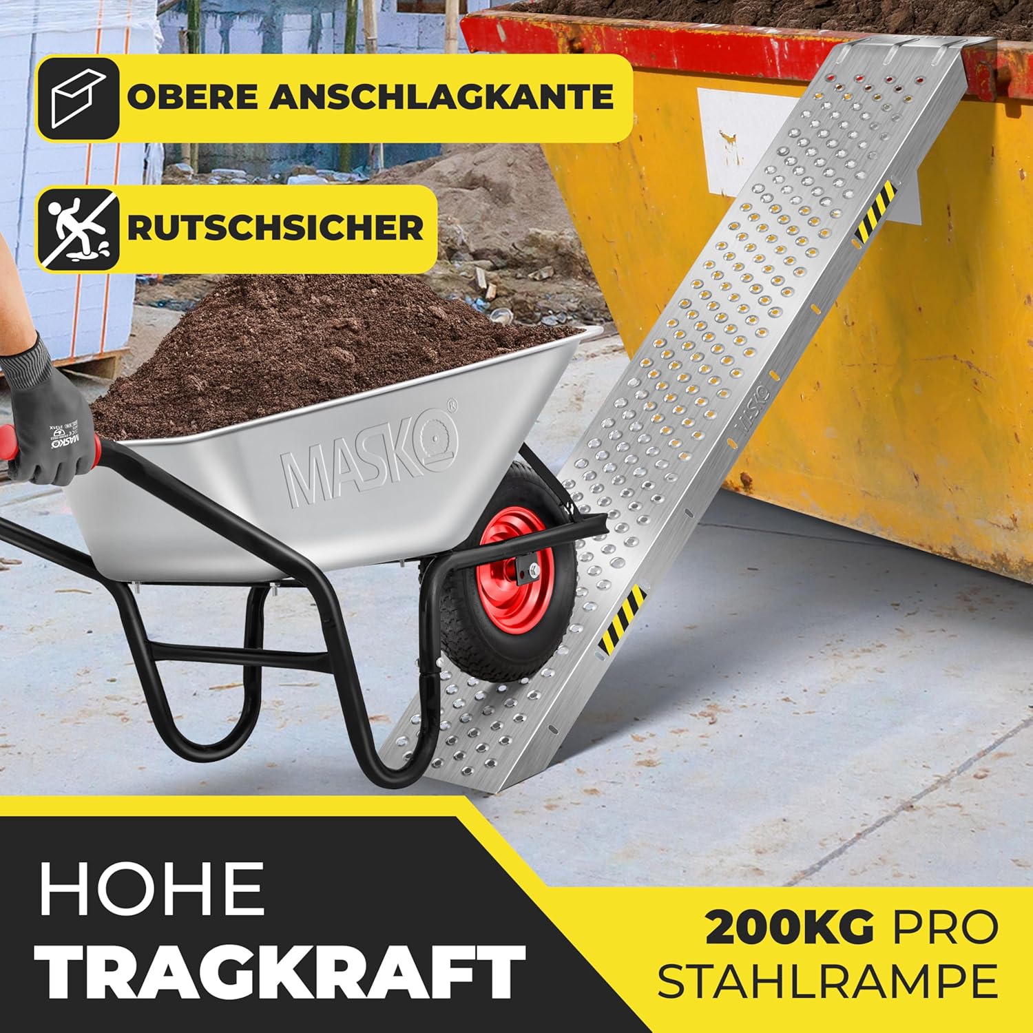 MASKO® 2X Auffahrrampe | Verladerampe | Verladeschiene | verzinkter Stahl | Antirutsch | 200kg* Pro Stück | Max 400kg* Pro Paar | Motorrad ATV Quad PKW Auto Laderampe | Anhängerrampe — Ansicht 2