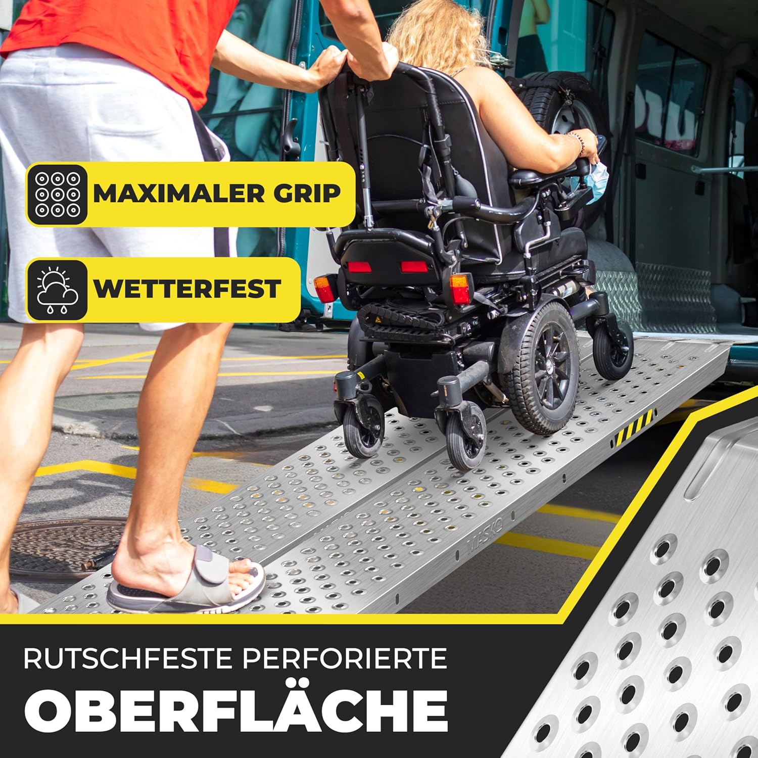 MASKO® 2X Auffahrrampe | Verladerampe | Verladeschiene | verzinkter Stahl | Antirutsch | 200kg* Pro Stück | Max 400kg* Pro Paar | Motorrad ATV Quad PKW Auto Laderampe | Anhängerrampe — Ansicht 4