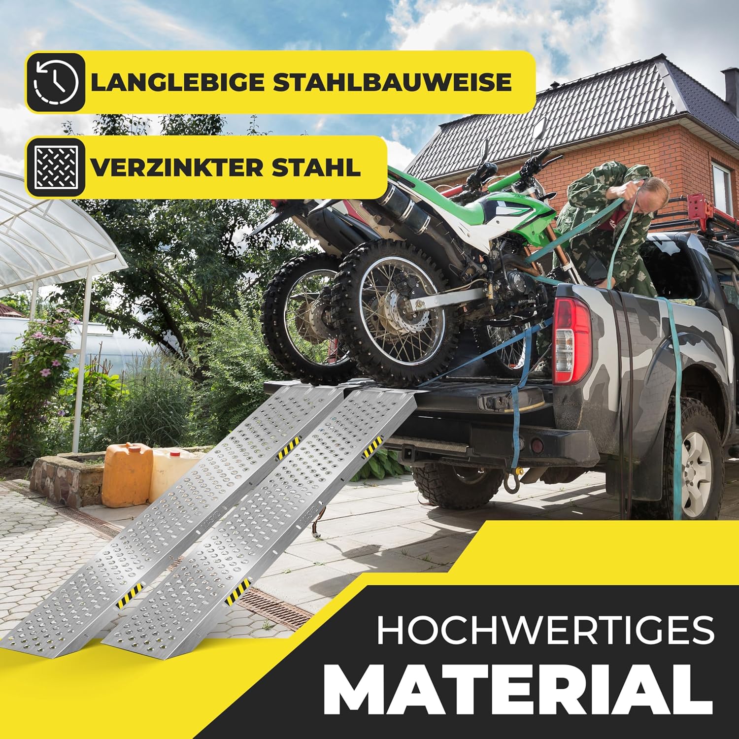 MASKO® 2X Auffahrrampe | Verladerampe | Verladeschiene | verzinkter Stahl | Antirutsch | 200kg* Pro Stück | Max 400kg* Pro Paar | Motorrad ATV Quad PKW Auto Laderampe | Anhängerrampe — Ansicht 6