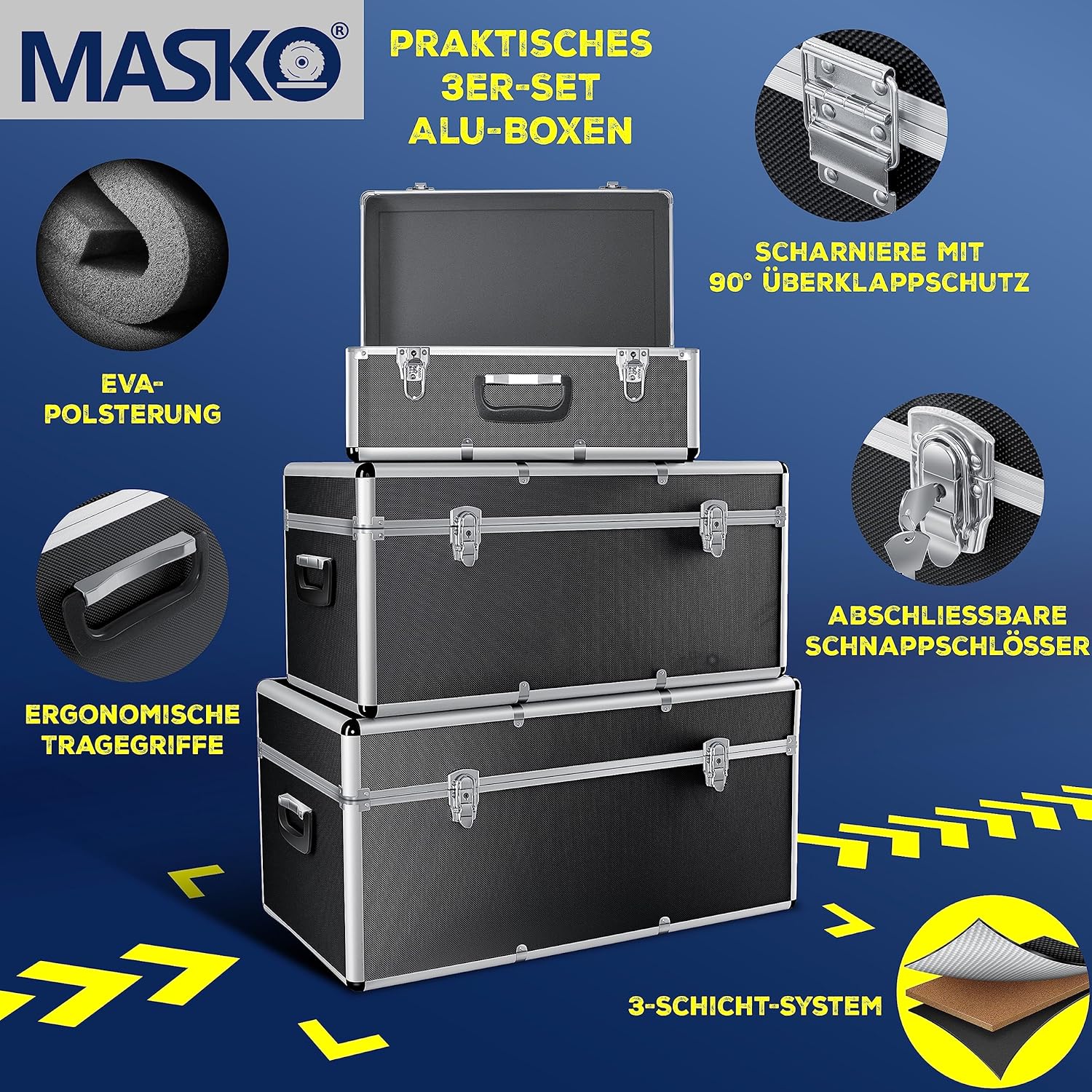 Masko® 3er SET Alu Boxen | Alubox | Alukiste | Werkzeugkoffer | Werkzeugkasten | Transportbox | Werkzeugkiste | Lagerbox NEU Werkzeug Box | — Ansicht 2
