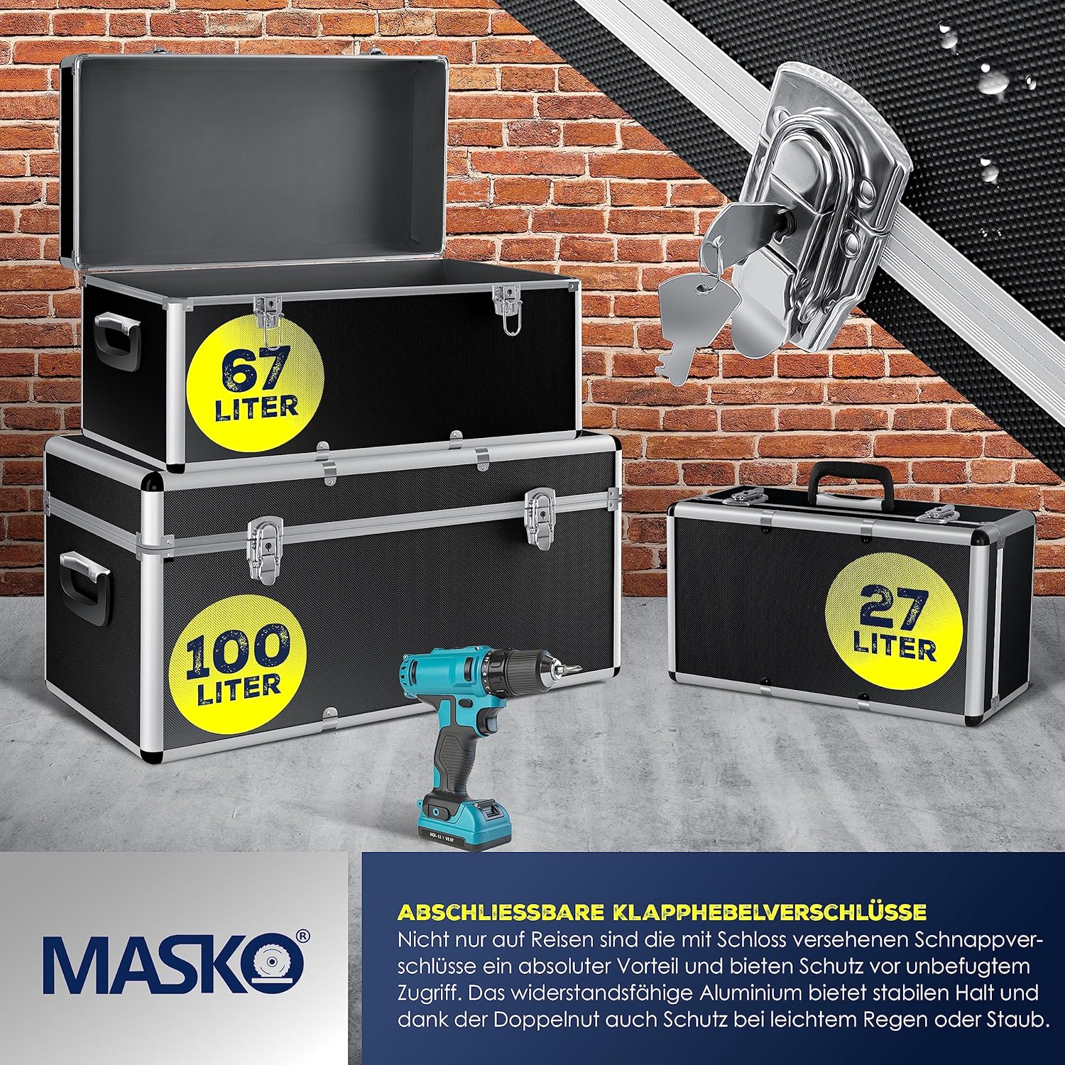 Masko® 3er SET Alu Boxen | Alubox | Alukiste | Werkzeugkoffer | Werkzeugkasten | Transportbox | Werkzeugkiste | Lagerbox NEU Werkzeug Box | — Ansicht 6