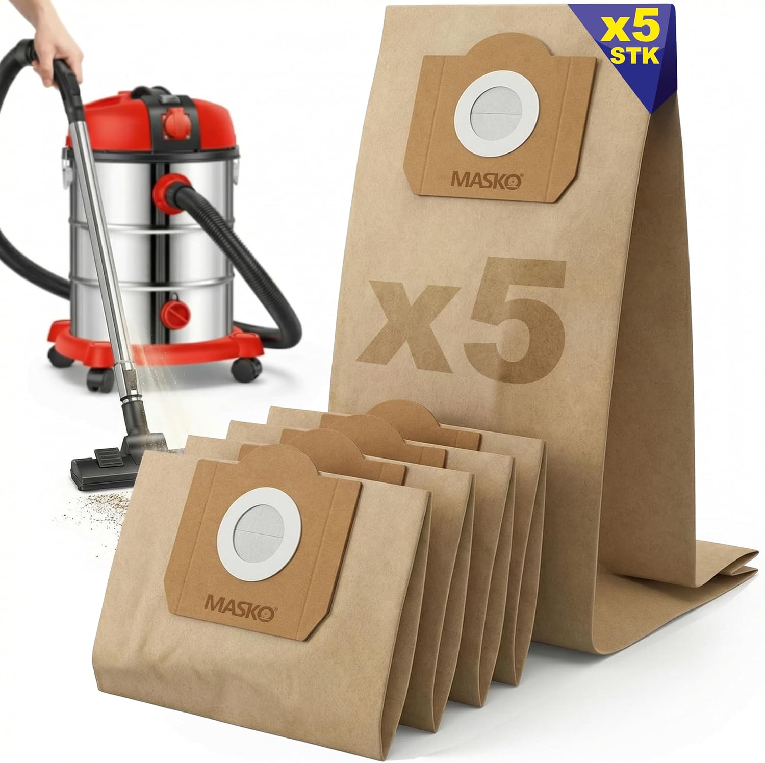 MASKO® 5X Beutel Ersatz Industriestaubsauger K-606S Staubsauger Nass Trocken Sauger 2300W Trocken-Saugen & Nass-Saugen