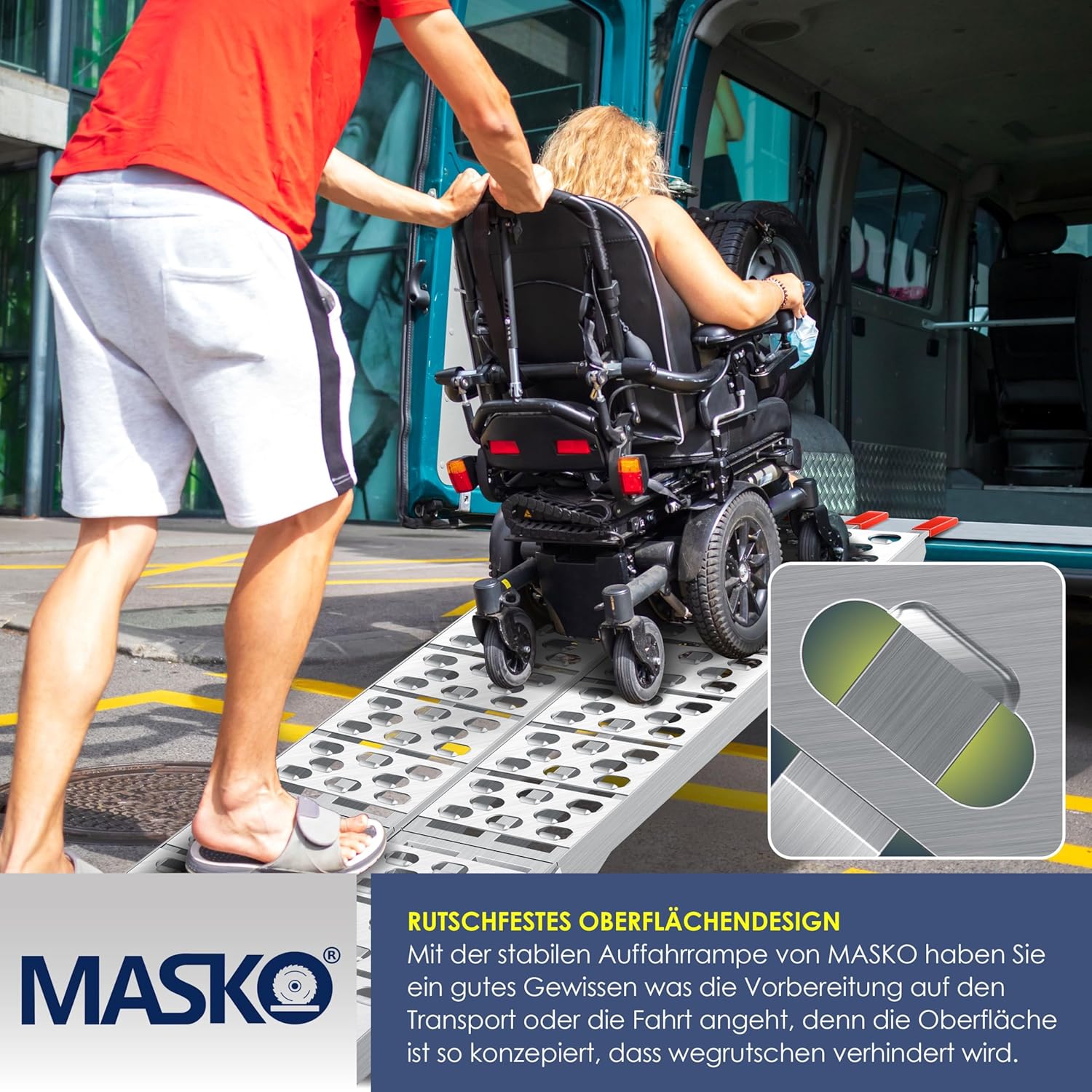 MASKO® Auffahrrampe 340kg Faltbare ALU Verladerampe Max 680kg* Pro Paar Verladeschiene Antirutsch Klappbar max. 340kg* pro Stück Motorrad ATV Quad PKW Auto Laderampe,1x Auffahrrampe Silber — Ansicht 3