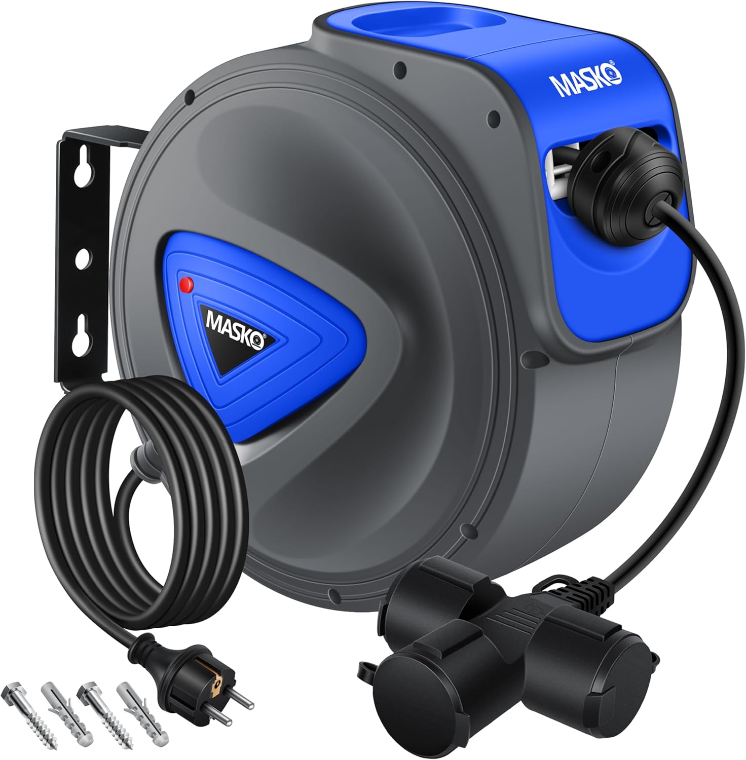 MASKO® Automatik Kabeltrommel Verlängerungskabel 20m mit 3-Fach Anschluss 180° drehbar 1,5m Zuleitung Wandhalterung Werkstatt Kabelaufroller Automatisch Stromtrommel Schlauchaufroller