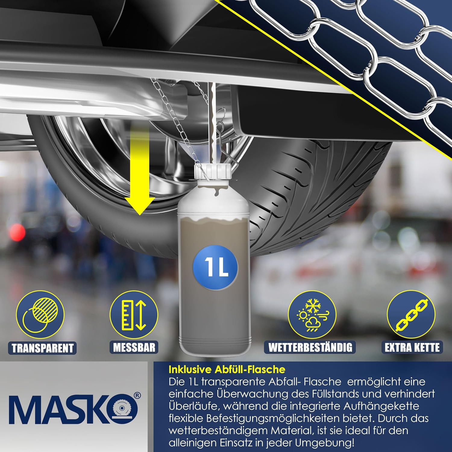 MASKO® Bremsenentlüftungsgerät Auto Bremsentlüfter KFZ Bremsflüssigkeits-Wechselgerät 3L für Scheibenbremsen & Trommelbremsen mit Handpumpe & 1L Absaugbehälter für E20, Adapter, Schlauch & Zubehör — Ansicht 5