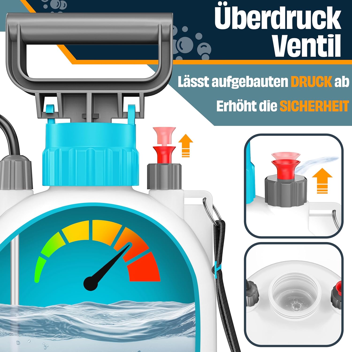 MASKO® Drucksprüher säurebeständiges Drucksprühgerät 5L Füllinhalt mit verstellbaren Düsen & 1,3m Schlauch | Sprühgerät für Pflanzenschutz, Garten & Auto | Pumpsprühflasche inkl Tragegurt & Handschuhe — Ansicht 2