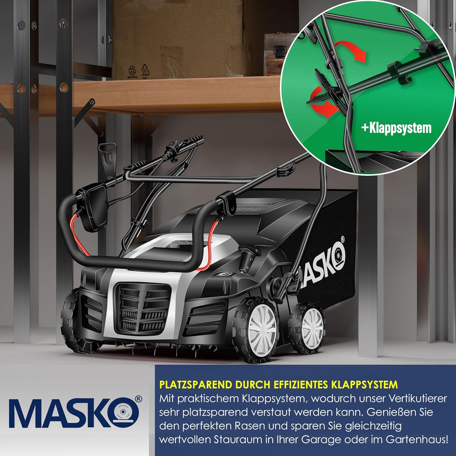 MASKO® Elektro 2in1 Vertikutierer Rasenlüfter 1800W 40cm Arbeitsbreite 55L Fangkorb mit Lüfterwalze Lüfter Moosentferner, 20 Stahlmesser, 5-stufige Arbeitstiefe einstellbar höhenverstellbarer Holm — Ansicht 4