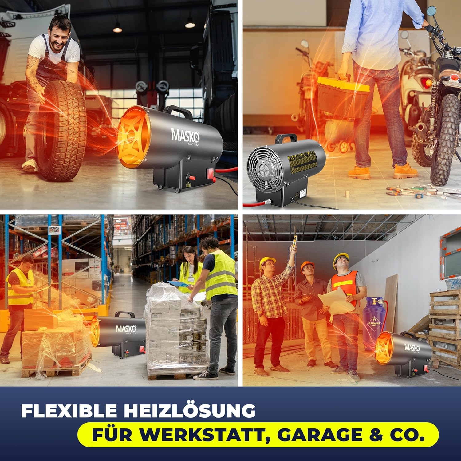 Masko® Gasheizgebläse Gasheizer Heizkanone Gasheizstrahler 15 KW Bauheizer Gas Heizgerät heizstrahler Heißluftgenerator inkl. Gasschlauch & Druckminderer Heizgebläse für handelsübliche Gasflaschen — Ansicht 5