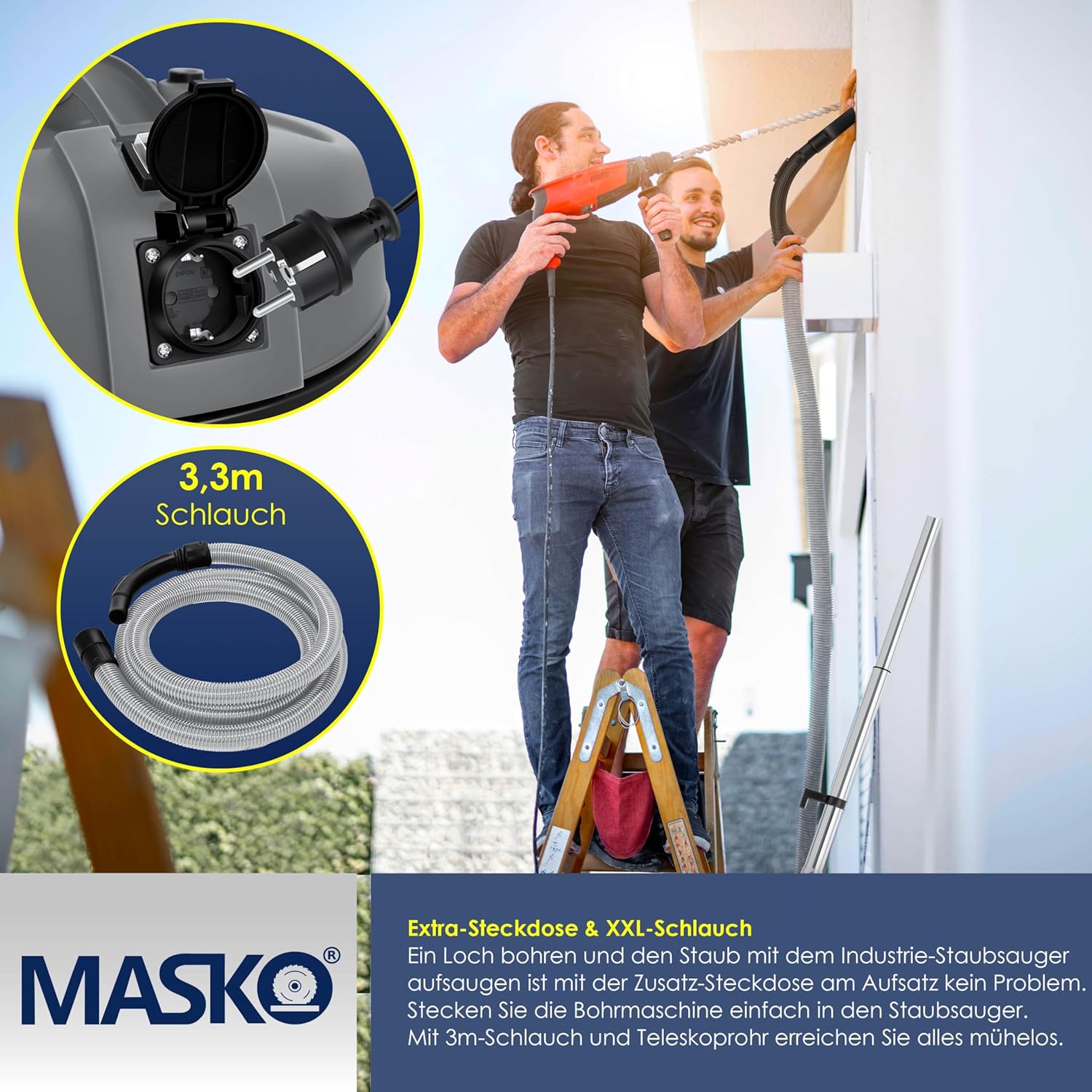 MASKO® Industriestaubsauger Staubsauger 6IN1 Nass & Trockensauger Aschesauger 2300W mit Steckdose & Blasfunktion | Trocken & Nass-Saugen | Industrie-Sauger mit Beutel & beutellos nutzbar, inkl. Filter — Ansicht 4
