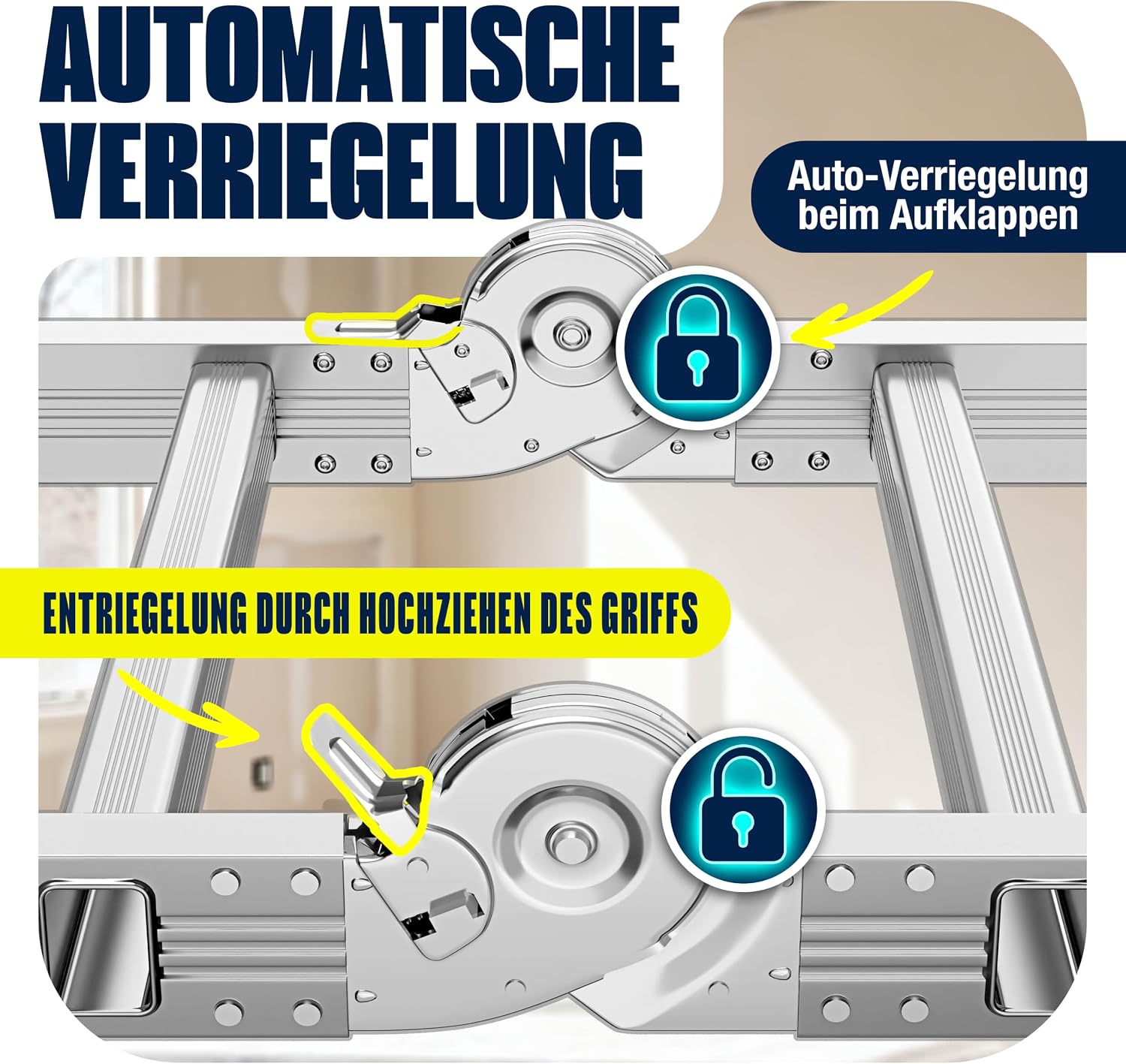 MASKO® Leiter Aluminium 4x4 Stufen, Mehrzweckleiter | - 470 cm | | 150 Kg belastbar, 6in1 multifunktional mit Verriegelung, Gelenkleiter, Anlegeleiter, beidseitige Steh- und Treppenleiter — Ansicht 3
