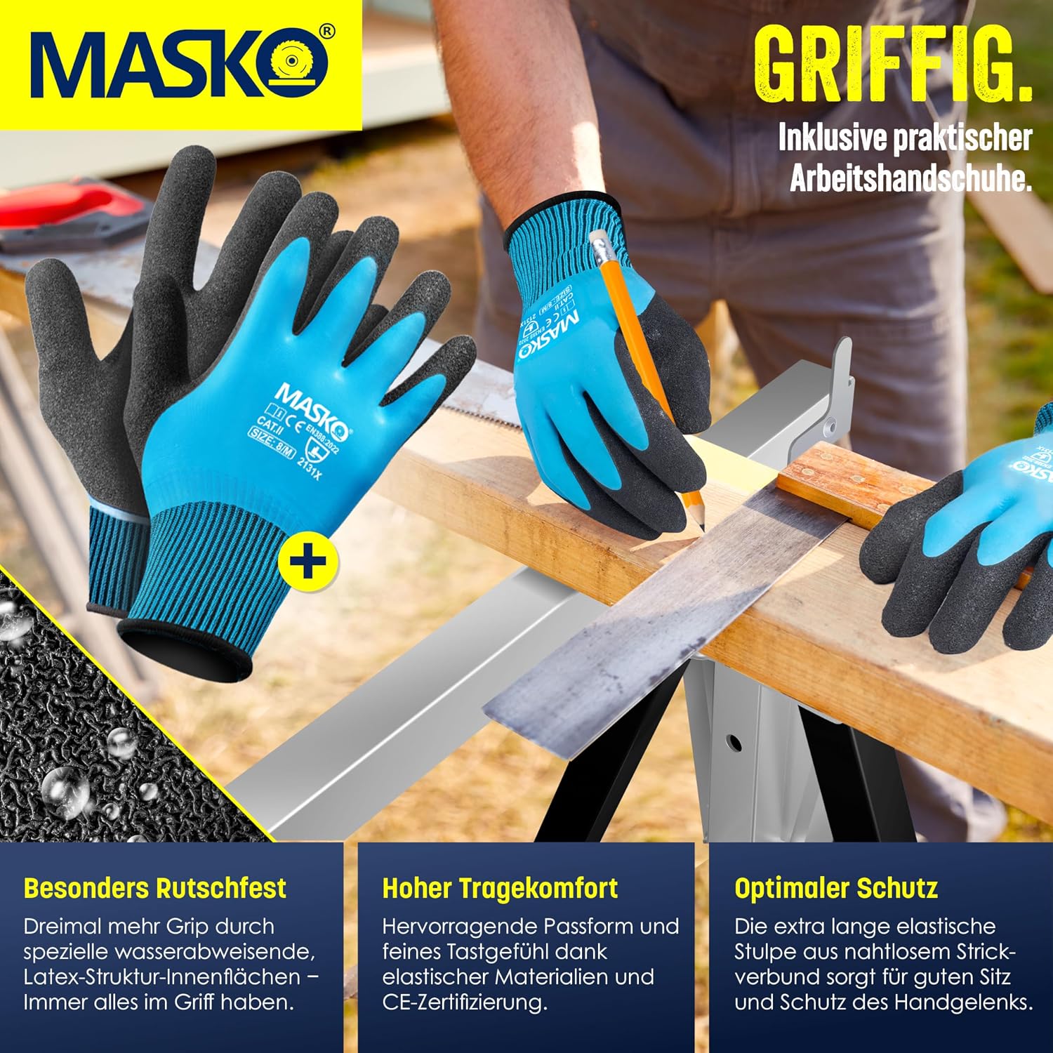 MASKO® Teleskop-Arbeitsbock Untergestell 2-er Set | Klappbock max. Belastbarkeit 200 kg | Unterstellbock höhenverstellbar Min. / max. Arbeitshöhe 800-1300 mm | Gerüstbock inkl. Handschuhe | Schwarz — Ansicht 5